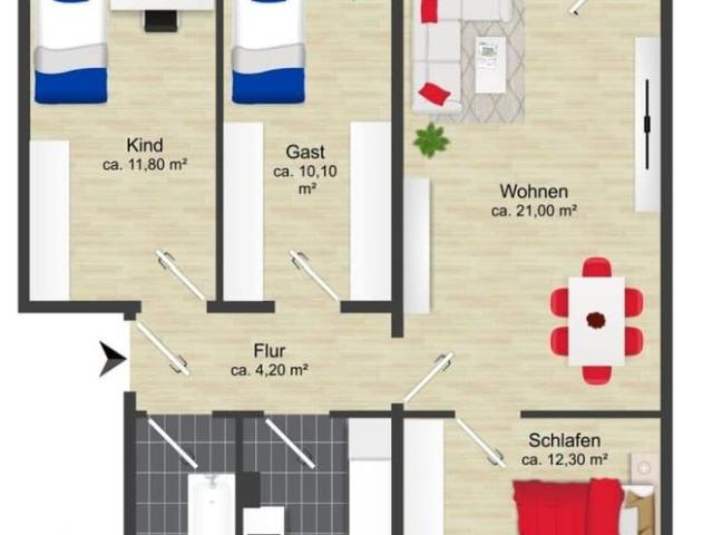 Praktisch geschnittene 4 R Wohnung mit Tageslichtbad und Balkon