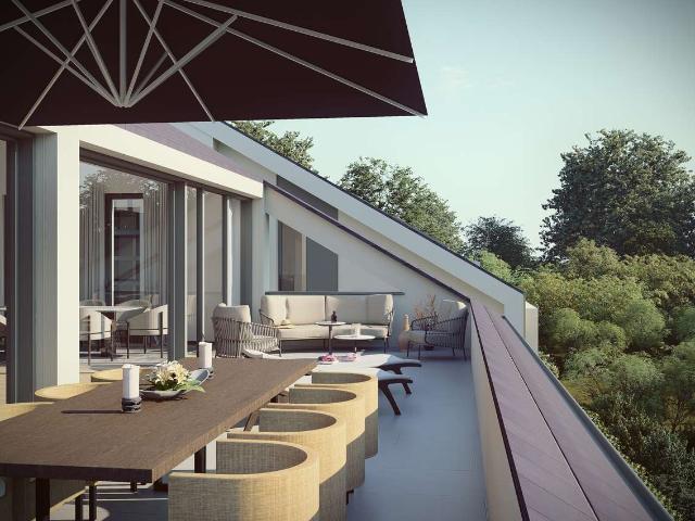 Premium Penthouse: Aufzug direkt in die Wohnung, 13 m Glasfront, 5 m Raumhöhe & 51 m² Dachterrasse