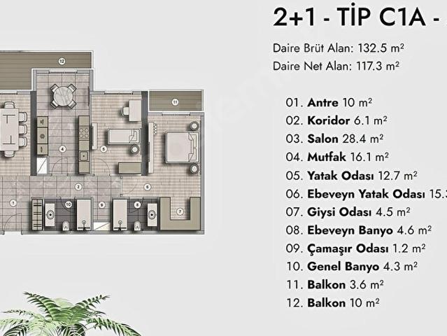PRIME ORAN SİTESİ'NDE, VADİ MANZARALI, 133m, LÜKS 2+1 SATILIK
