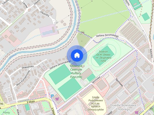 Przy terenach rekreacyjnych, zielonych, nad rzeką