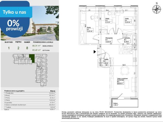 Przestronne 4 pokojowe mieszkanie 83,42 m² w Osielsku