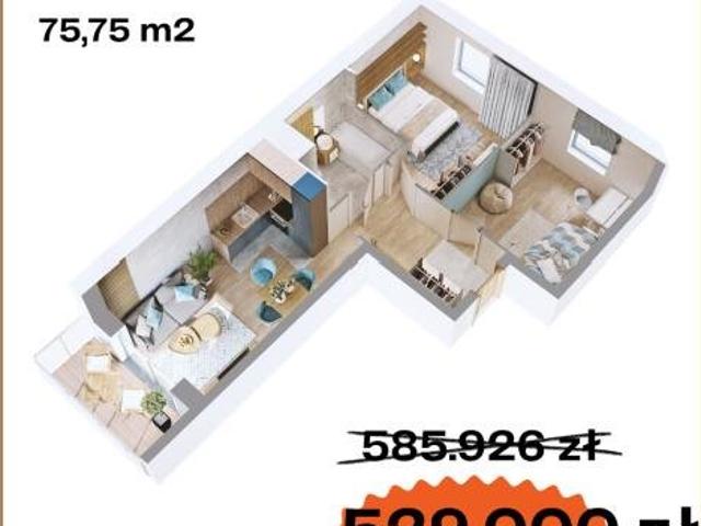 Zapraszam do zakupu 4 pokojowego mieszkania 75,75 m² z dużym balkonem