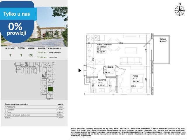 Przestronne 2 pokojowe mieszkanie 37,89 m2 w Osielsku