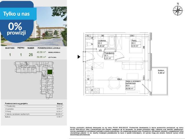 Przestronne 2 pokojowe mieszkanie 39,65 m2 w Osielsku