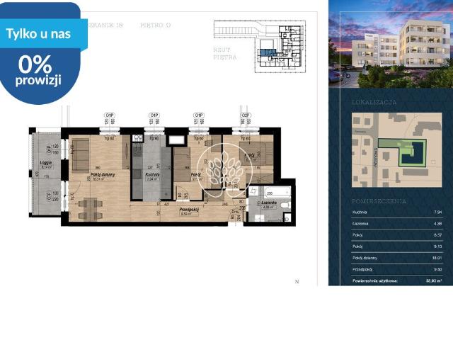 Przestronne 3 pokojowe mieszkanie 58 m² w Fordonie