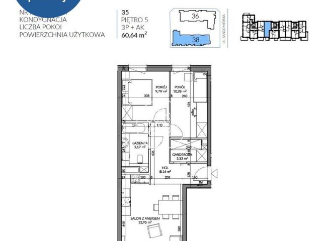 Przestronne 3 pokojowe mieszkanie 60,64 m² w Kapuściskach