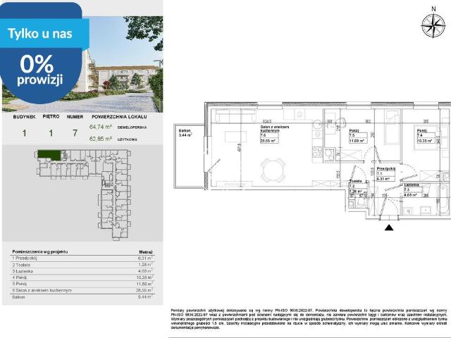 Przestronne 3 pokojowe mieszkanie 62,85 m2 w Osielsku