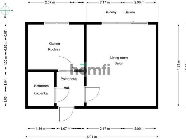 Studio z dużym balkonem i doposażeniem polecam