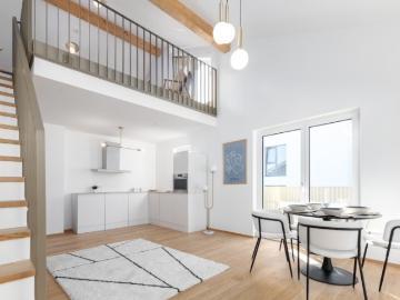 Quartett Strass, Top 1.11: 3,5 Zimmer Galeriewohnung, Wohlfühlen auf zwei Ebenen