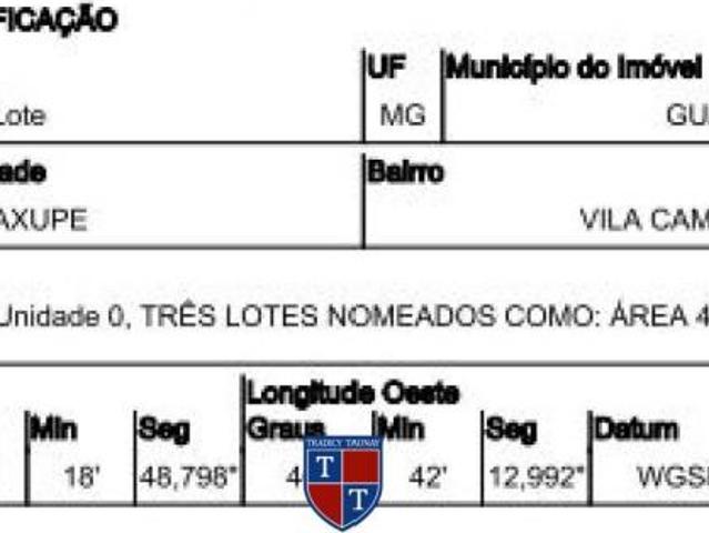 R$ 349.415,44 Terreno MG GUAXUPE VILA CAMPANHA