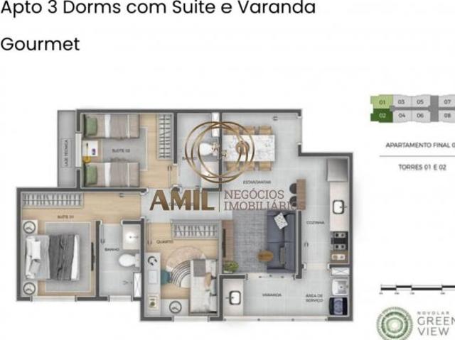 RA Amil Vende Apartamento 66m², Green View, Jardim das Indústrias, Zona Oeste de São José dos Campos