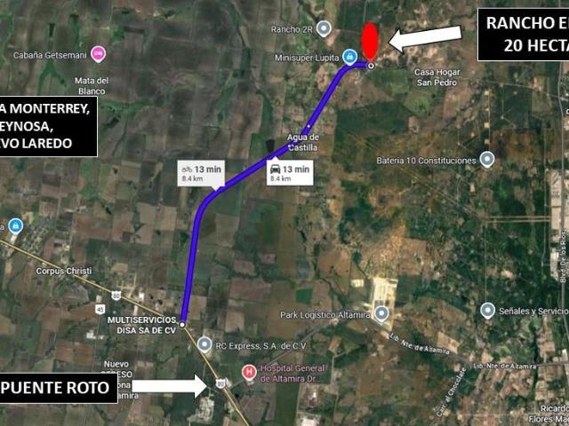 RANCHO DE 20 HAS. EN VENTA MUY CERCA DEL PUERTO INDUSTRIAL, ALTAMIRA, TAM. INFO. 833 343 5506