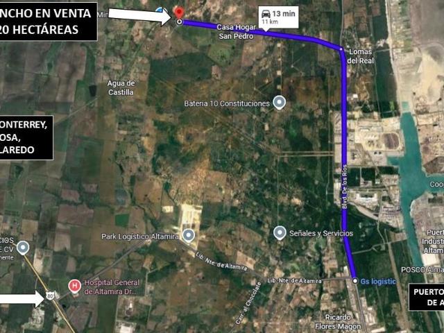 RANCHO DE 20 HAS. EN VENTA MUY CERCA DEL PUERTO INDUSTRIAL, ALTAMIRA, TAM. INFO. 833 343 5506