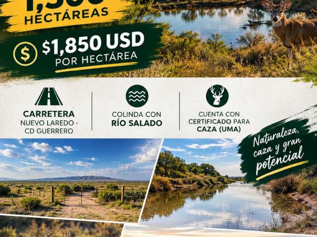 Rancho en Venta. Nuevo Laredo Ciudad Guerrero Tamaulipas 1,300 Hect?reas