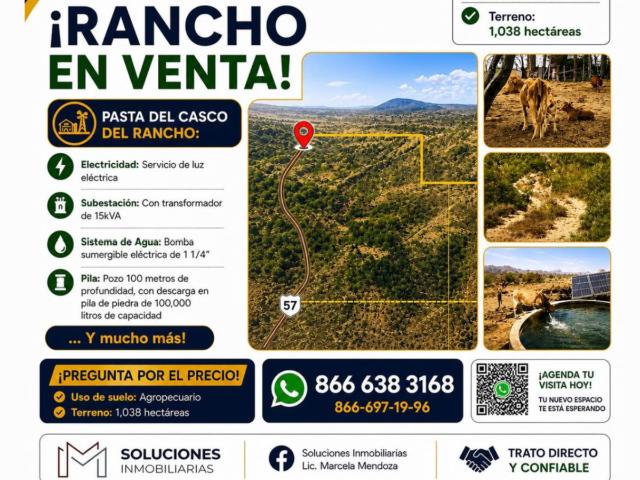 RANCHO EN VENTA SOBRE CARRETERA FEDERAL 57