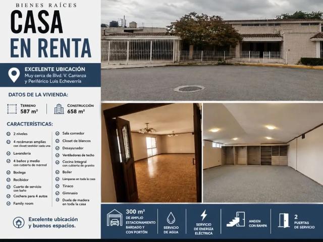 RENTA DE CASA EN AREA DE LUIS ECHEVERRIA Y VENUSTIANO CARRANZA