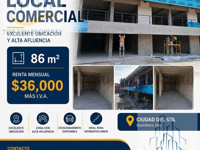 Renta de Local Comercial en Cd del Sol 86m2