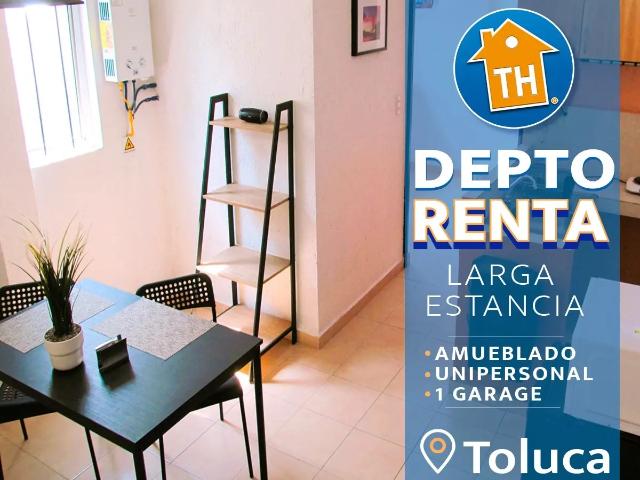 #Renta #departamento Unipersonal #Amueblado con servicios* y garage techado en #Toluca Zona Hospita