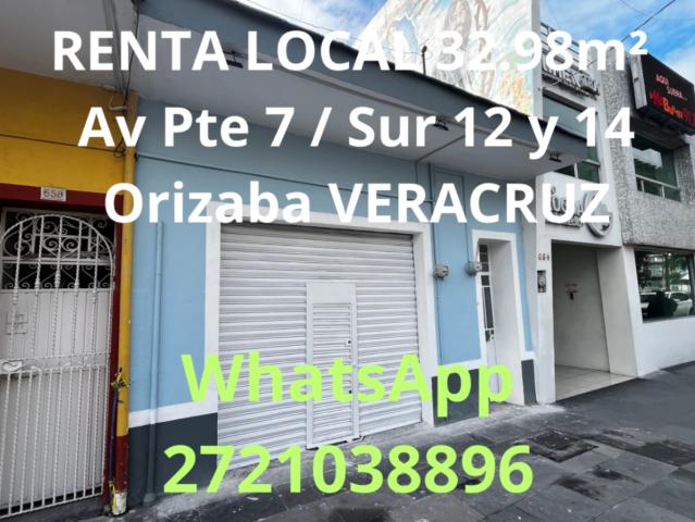 RENTA LOCAL 32.98m² Av Poniente 7 No 662 Entre Sur 12 y 14 Orizaba VERACRUZ