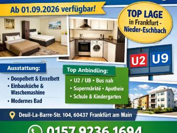 Rental – 50 m² Fully Furnished Apartment in Frankfurt, available from September 2026, Frankfurt Amsterdam Apartments for Rent
