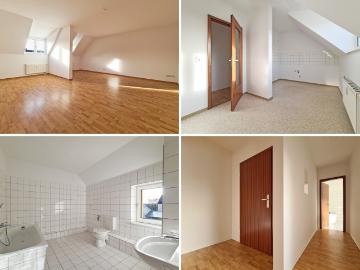 renovierte Dachgeschosswohnung mit großzügigen Wohnbereich, Tageslichtbad & Wohnküche