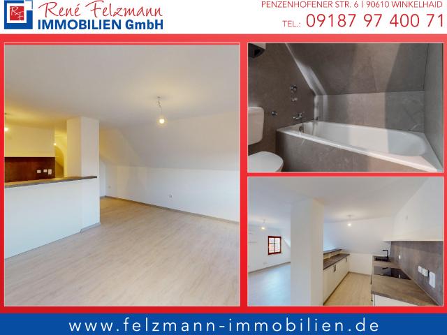 Renovierte Dachgeschosswohnung mitten in der City. Mit Küche und Theke