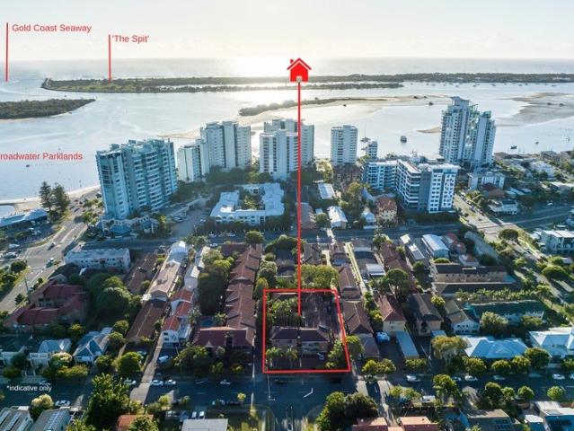 Refreshed Top Floor Unit 1 Block from the Broadwater!