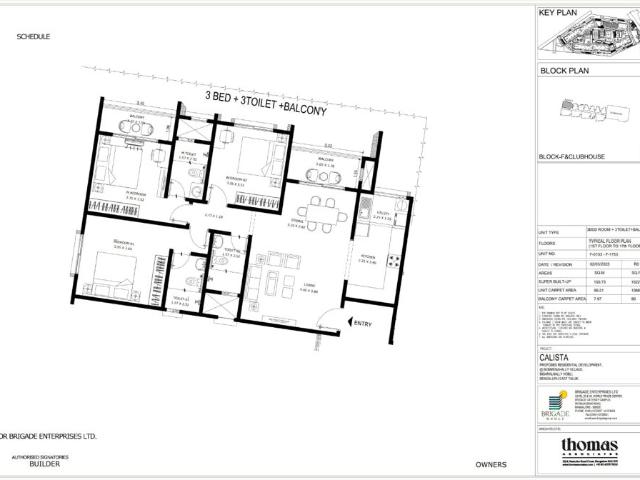Resale | 3 BHK 1622 Sq.Ft. Apartment in Brigade Calista