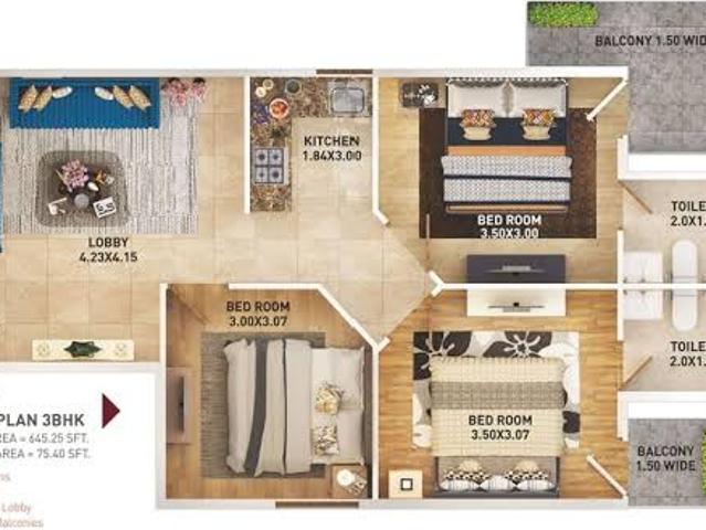Resale | 3 BHK 720 Sq.Ft. Apartment in Pyramid Urban Homes Phase 2 Extension