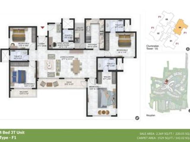 Resale | 3 BHK + Servant Room 1930 Sq.Ft. Apartment in Prestige Park Grove