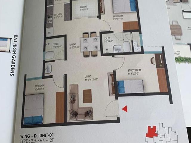 Resale | 2.5 BHK + Study Room 1090 Sq.Ft. Apartment in SNN Raj High Gardens