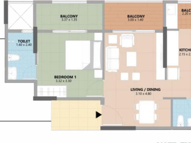 Resale | 2 BHK + 1004 Sq.Ft. Apartment in Esteem South Park