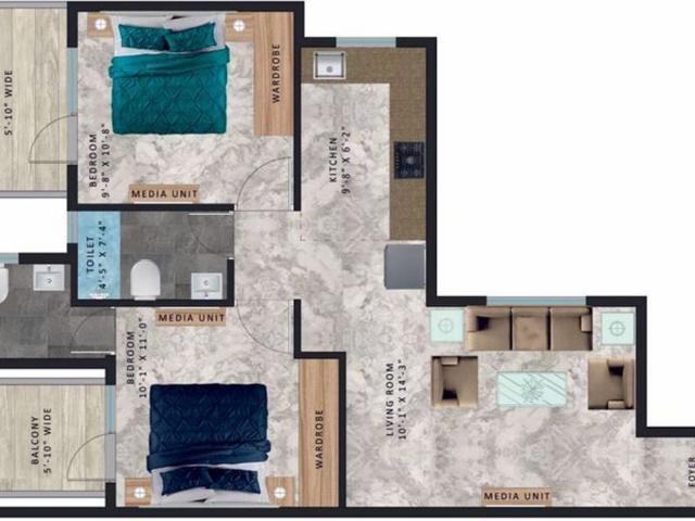 Resale | 2 BHK 664 Sq.Ft. Apartment in Pareena Om Apartments