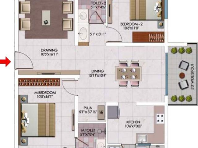 Resale | 2 BHK + Prayer Room 1355 Sq.Ft. Apartment in My Home Sayuk