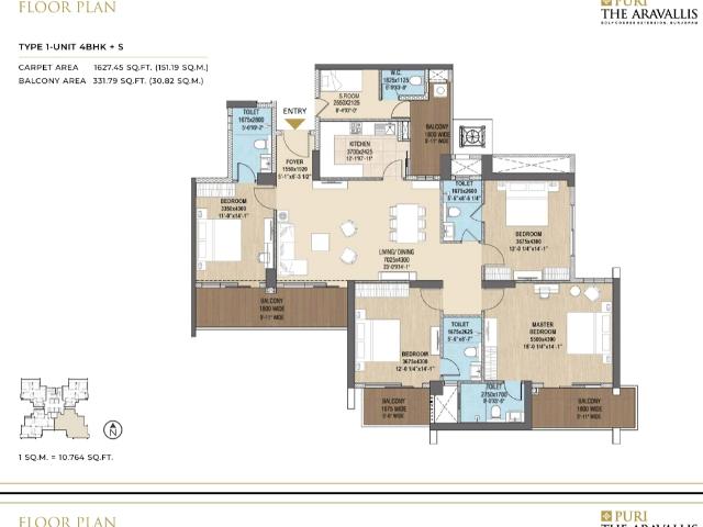 Resale | 4 BHK + Servant Room 2750 Sq.Ft. Apartment in Puri The Aravallis