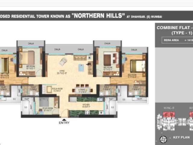 Resale | 4 BHK + Pooja Room 1415 Sq.Ft. Apartment in N Rose Northern Hills