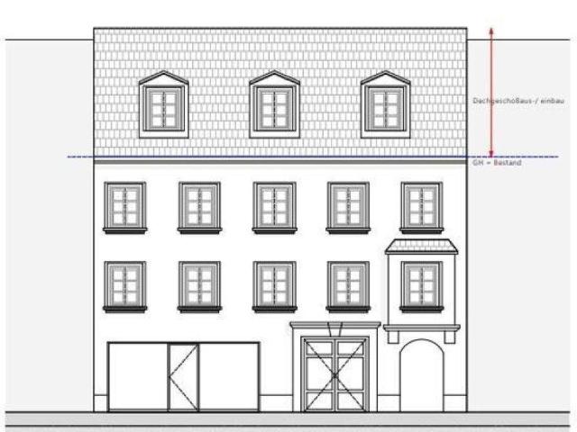 Rohdachboden in der Fußgängerzone mit Projekt für zwei Wohneinheiten