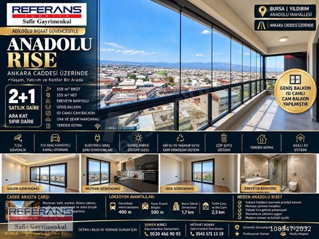 RT SAFİR'DEN ANADOLU RISE PROJESİNDE CAM BALKONLU SATILIK 2+1 DAİRE ADİLOĞLU İNŞAAT GÜVENCESİYLE