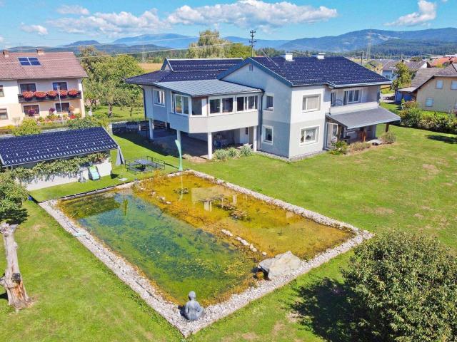Rückzugsort in Südkärnten – Ein / Zweifamilienhaus mit extravagantem Zubau, Sauna, Bergblick & Schwimmteich