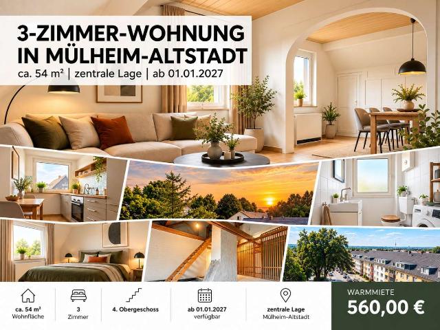 Schöne 3 Zimmerwohnung I ca. 54m² I 4.OG I Mülheim/Altstadt I frei ab 01.01.2027