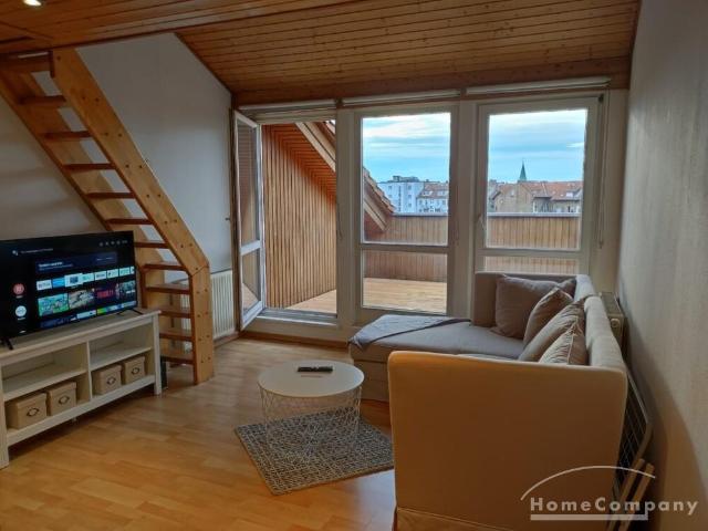 Schöne 2 Zi.Whg möbliert, über 2 Etagen 4. u. 5. OG, z.T. mit leichten Schrägen mit großer Dachterrasse. Direkte Innenstadt Lage