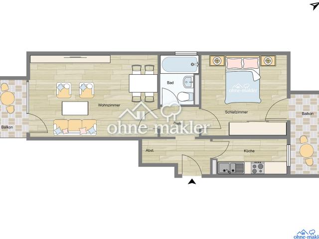 Schöne, ruhig gelegene 2 Zimmer Wohnung mit 2 Balkonen und TG Platz in Solln, provisionsfrei