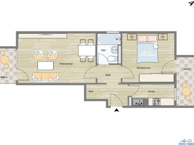 Schöne, ruhig gelegene 2 Zimmer Wohnung mit 2 Balkonen und TG Platz in Solln, provisionsfrei