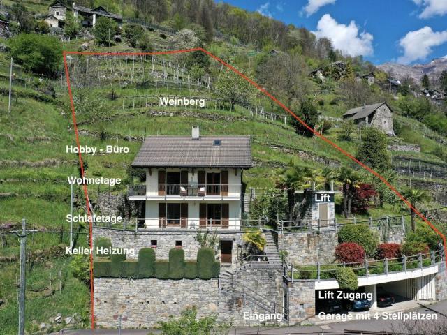 Casa Felicità, ganzjährige Sonnenlage, schöner Garten, eigener Weinberg, 4 Parkplätze und moderner Lift