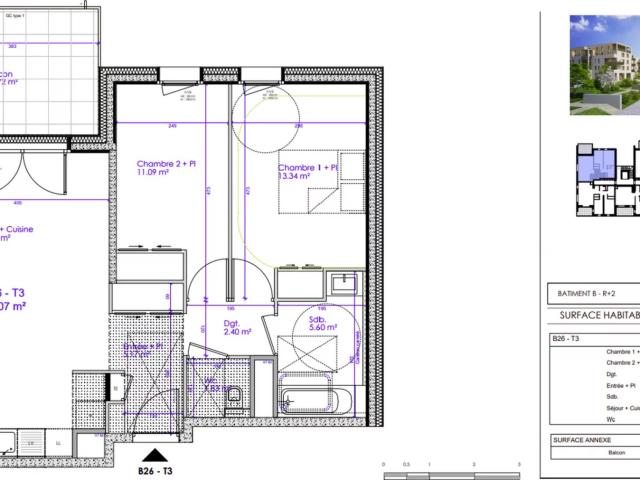 Sciez, appartement 3 pièces de 66,07 m2