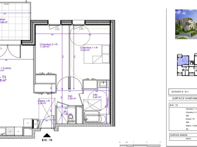 Sciez, appartement 3 pièces de 66,18 m2