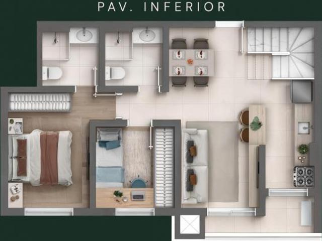 Santa Felicidade Cobertura duplex com 2 quartos sendo 1 suite 2 vagas 111m² privativos