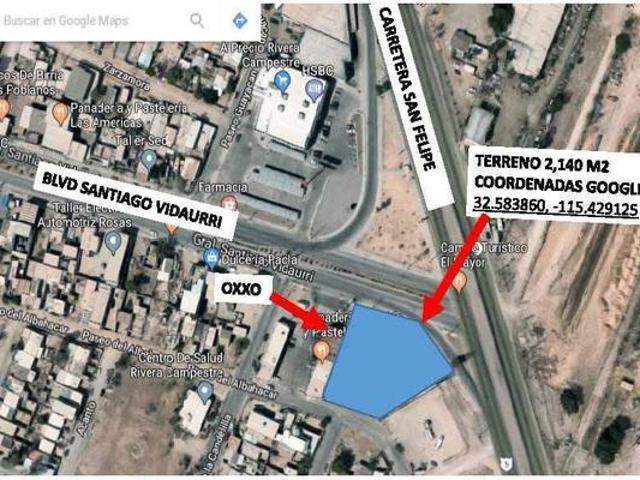 Se vende terreno de 2,140 m? casi esquina Carretera San Felipe