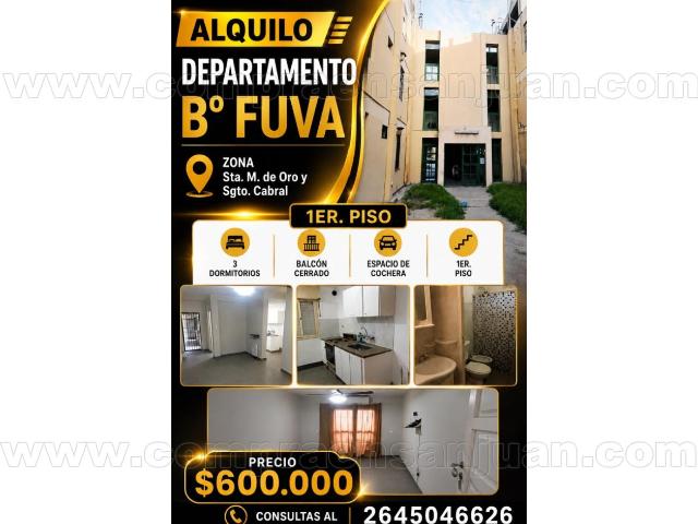 Se Alquila Dpto. Bº Fuva, 3 Dormitorios. Rivadavia