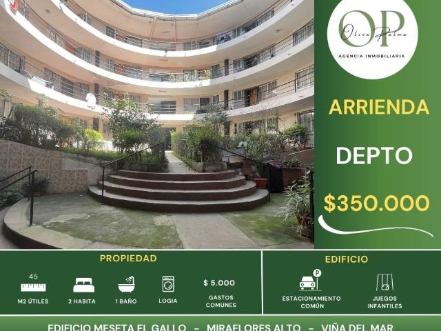 Se arrienda depto 2h1b, meseta el gallo, viña del mar